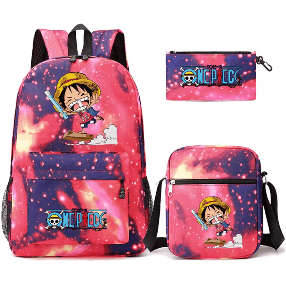 3 Pcs/Set Anime One Piece Little Monkey D. Luffy School Bag — detail 2