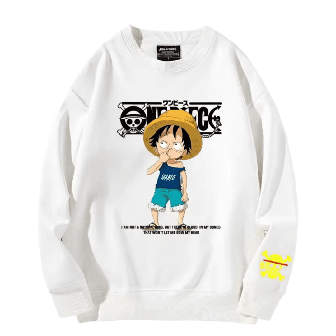 Anime One Piece Luffy Long Sleeve White Sweatshirt