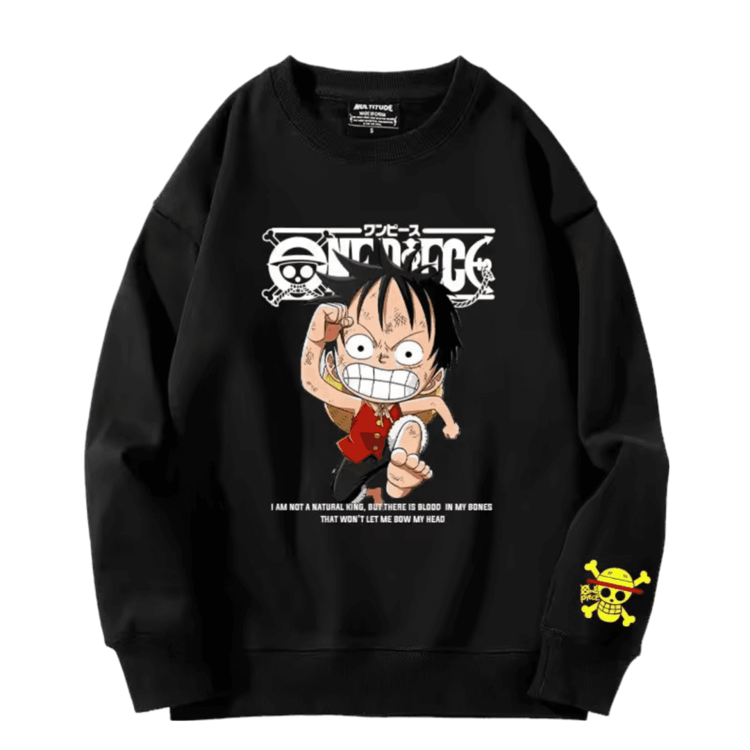 Anime One Piece Luffy Long Sleeve Black Sweatshirt — detail 2