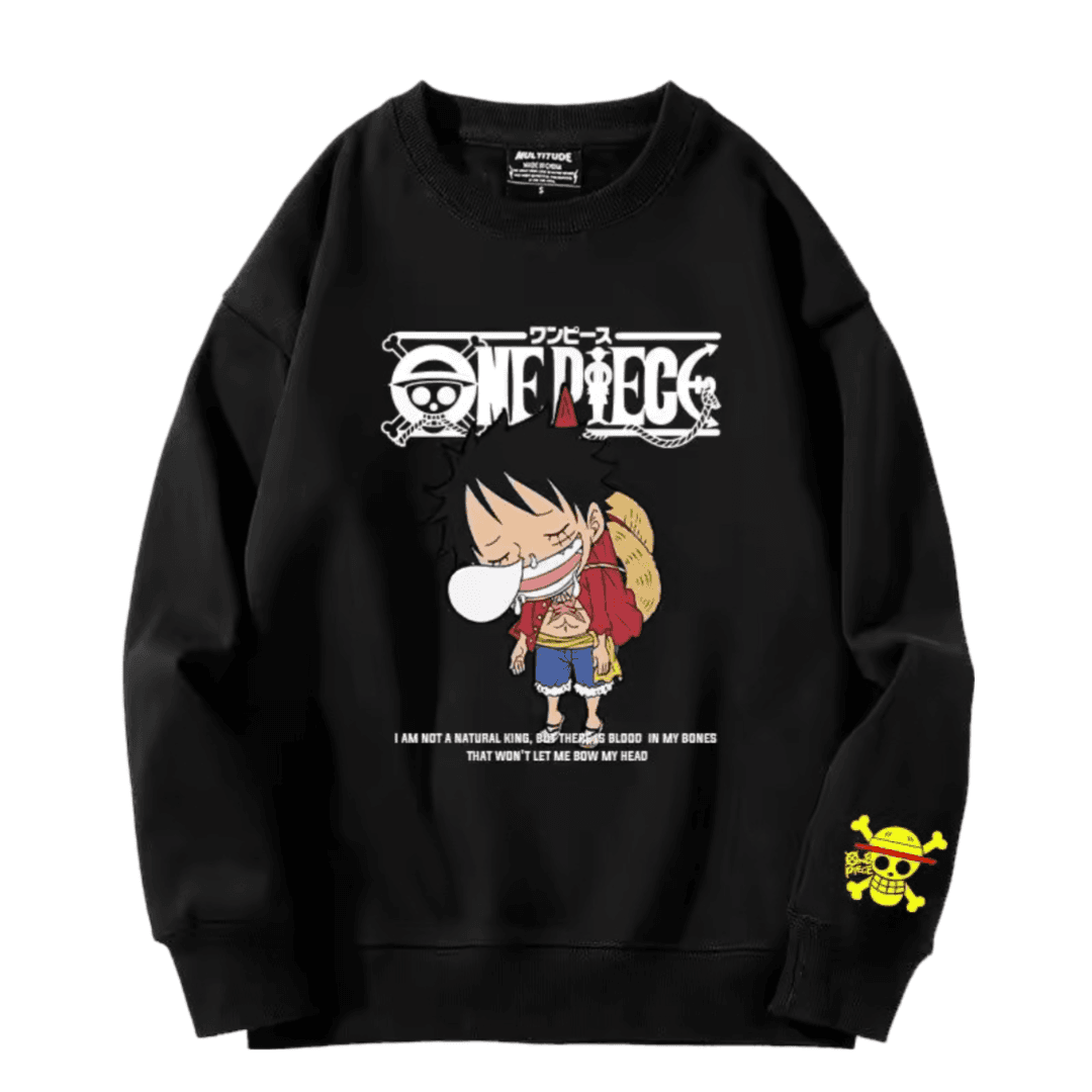 Anime One Piece Luffy Long Sleeve Black Sweatshirt — detail 1