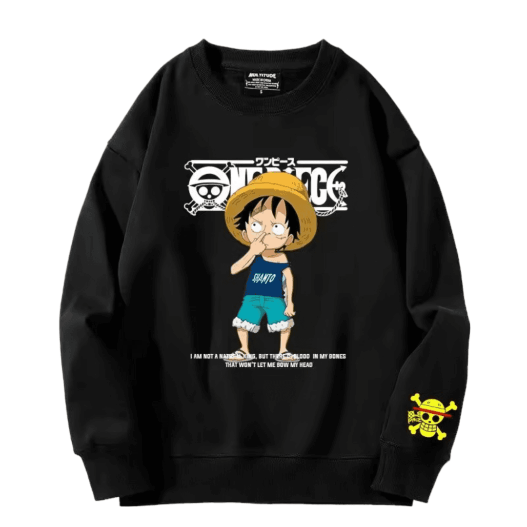 Anime One Piece Luffy Long Sleeve Black Sweatshirt