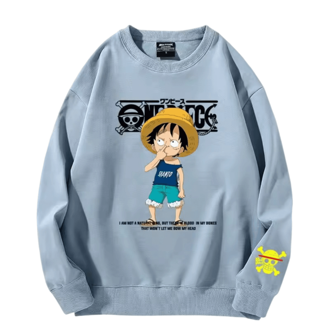 Anime One Piece Luffy Long Sleeve Blue Sweatshirt