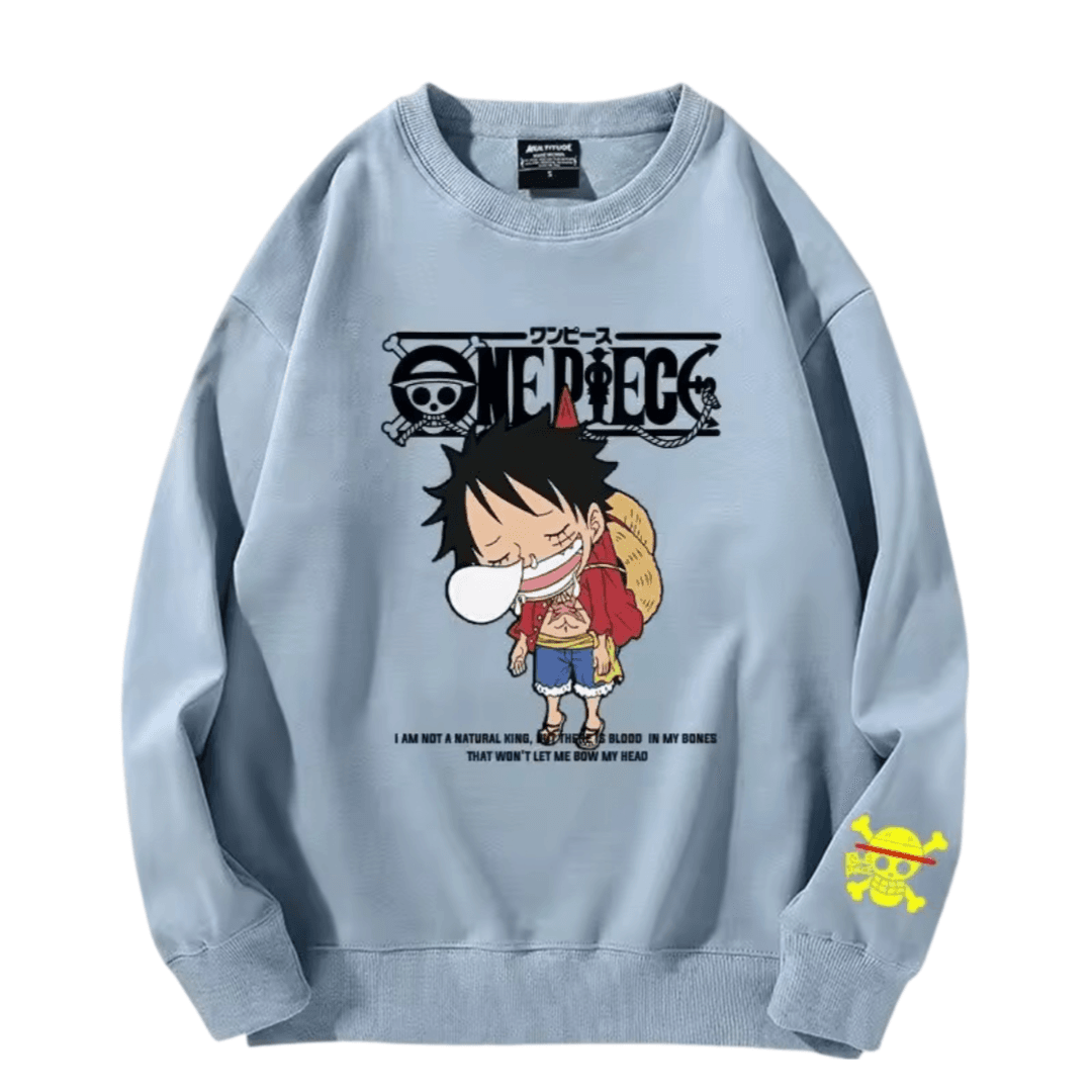 Anime One Piece Luffy Long Sleeve Blue Sweatshirt — detail 1