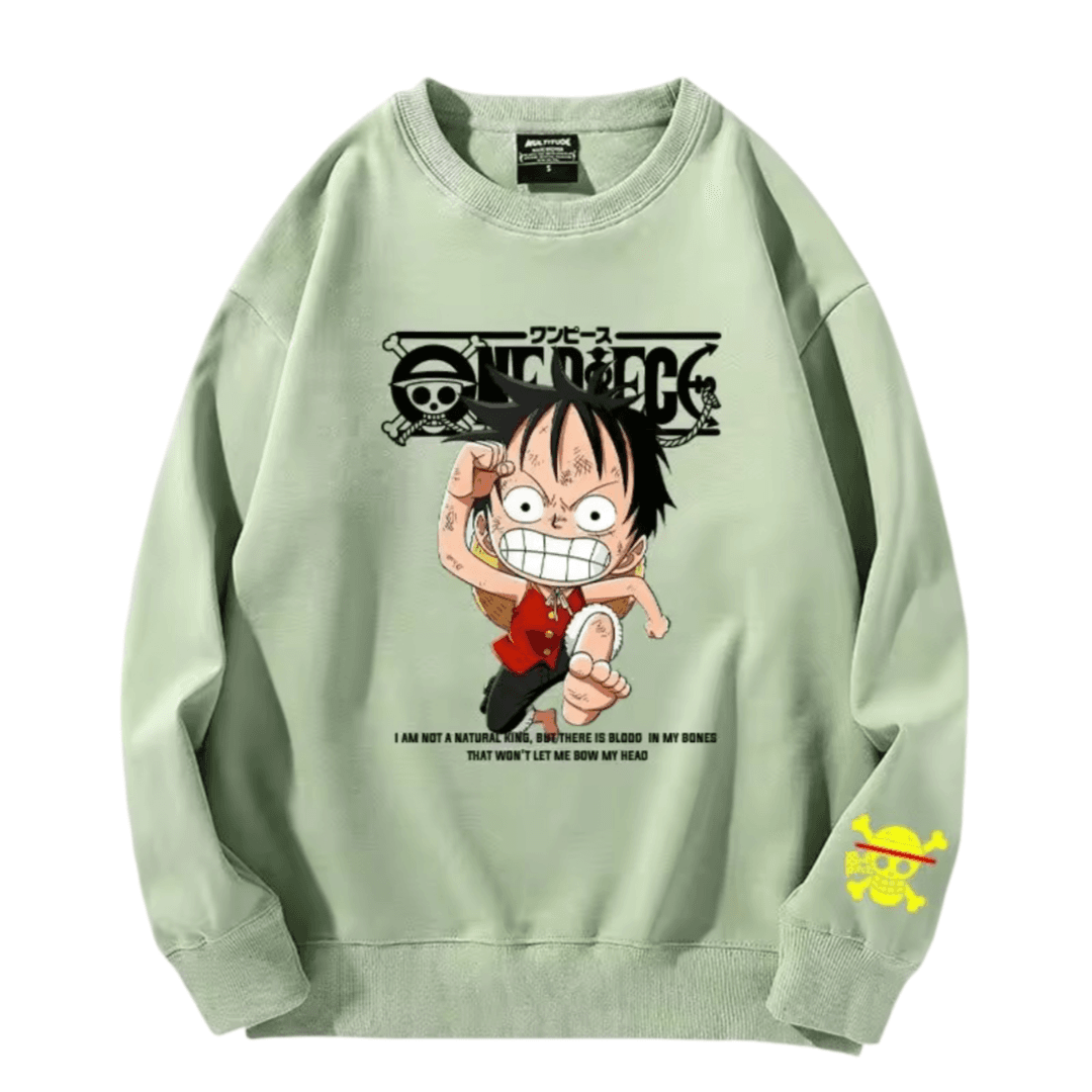 Anime One Piece Luffy Long Sleeve Green Sweatshirt — detail 2