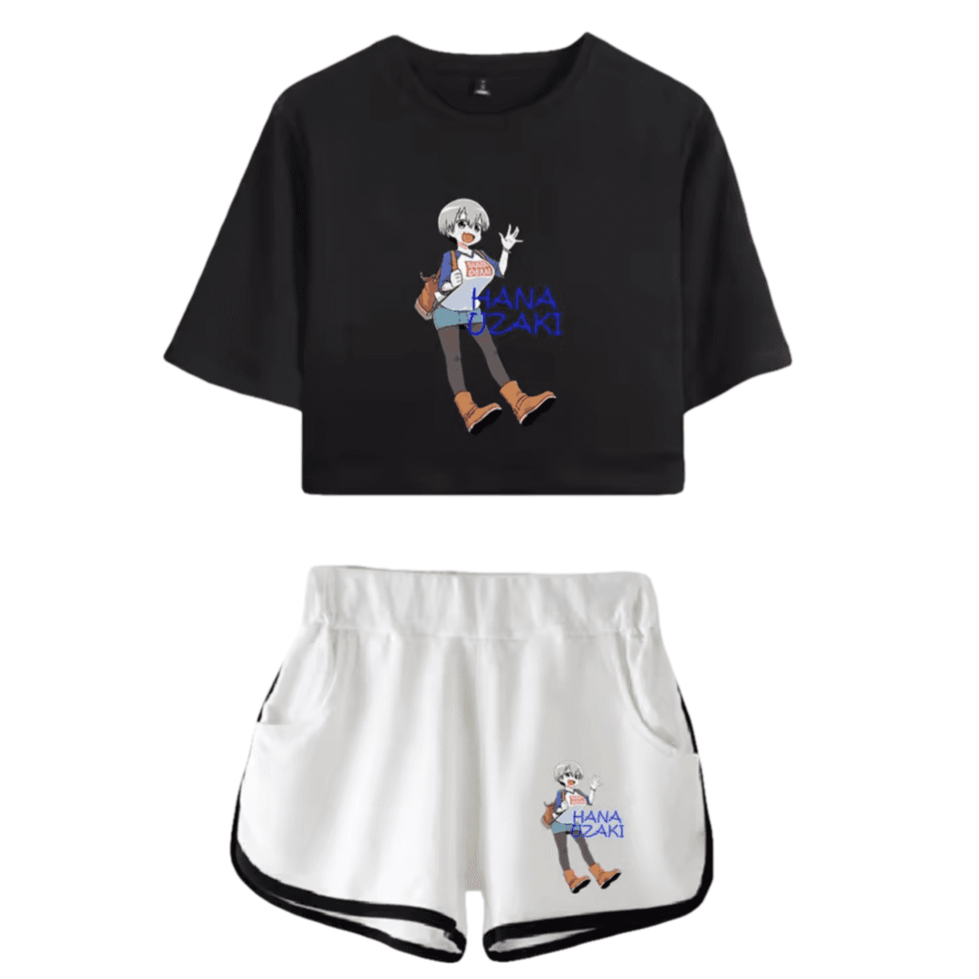 Anime Uzaki-Chan Wants To Hang Out! Hana Uzaki Black Top And White Shorts Set