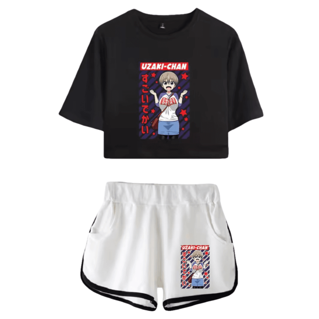 Uzaki-Chan Wants To Hang Out! Anime Hana Uzaki Black Top And White Shorts Set