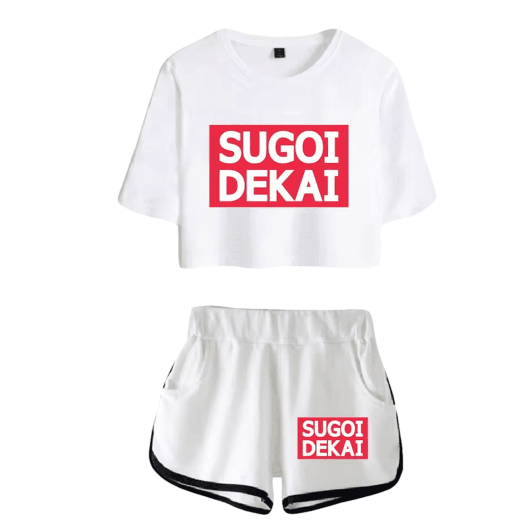 Anime Uzaki-Chan Wants To Hang Out! Sugoi Dekai Printed White Top And Shorts Set
