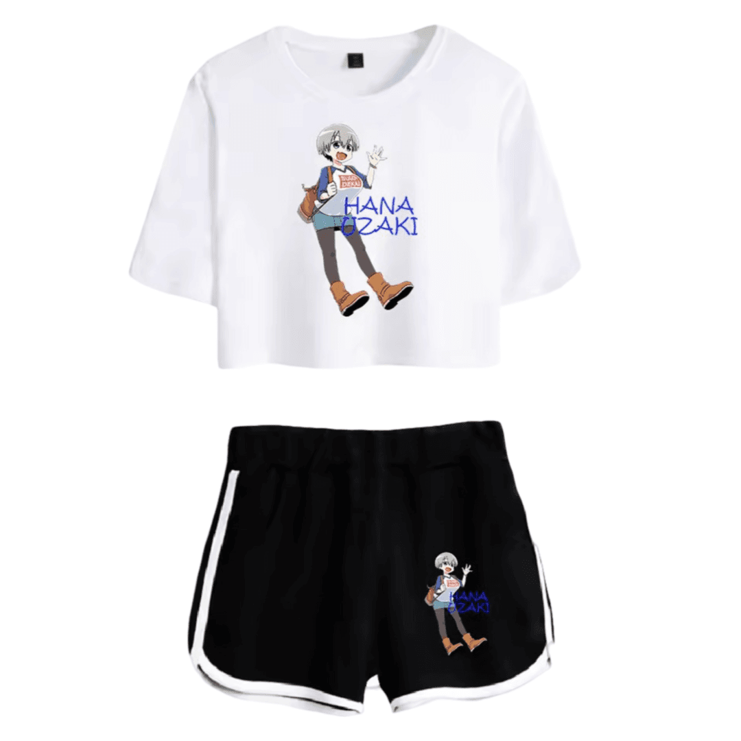Anime Uzaki-Chan Wants To Hang Out! Hana Uzaki Printed White Top And Black Shorts Set