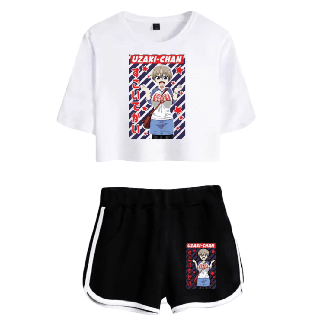 Uzaki-Chan Wants To Hang Out! Anime Hana Uzaki Printed White Top And Black Shorts Set