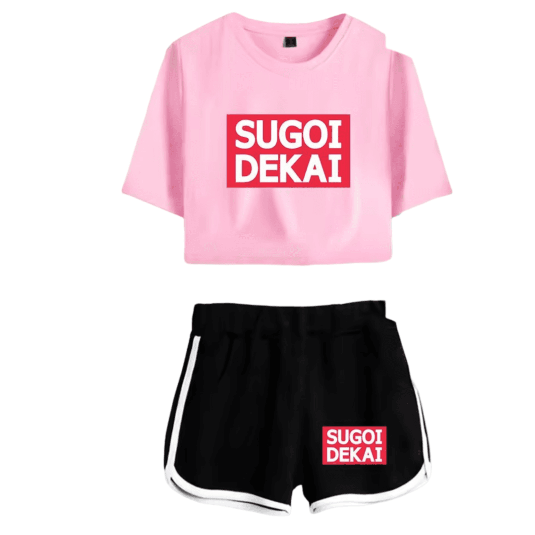 Anime Uzaki-Chan Wants To Hang Out! Sugoi Dekai Printed Pink Top And Black Shorts Set