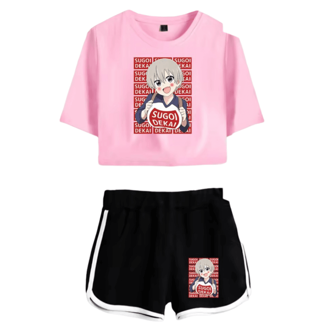 Anime Uzaki-Chan Wants To Hang Out! Hana Uzaki Pink Top And Black Shorts Set