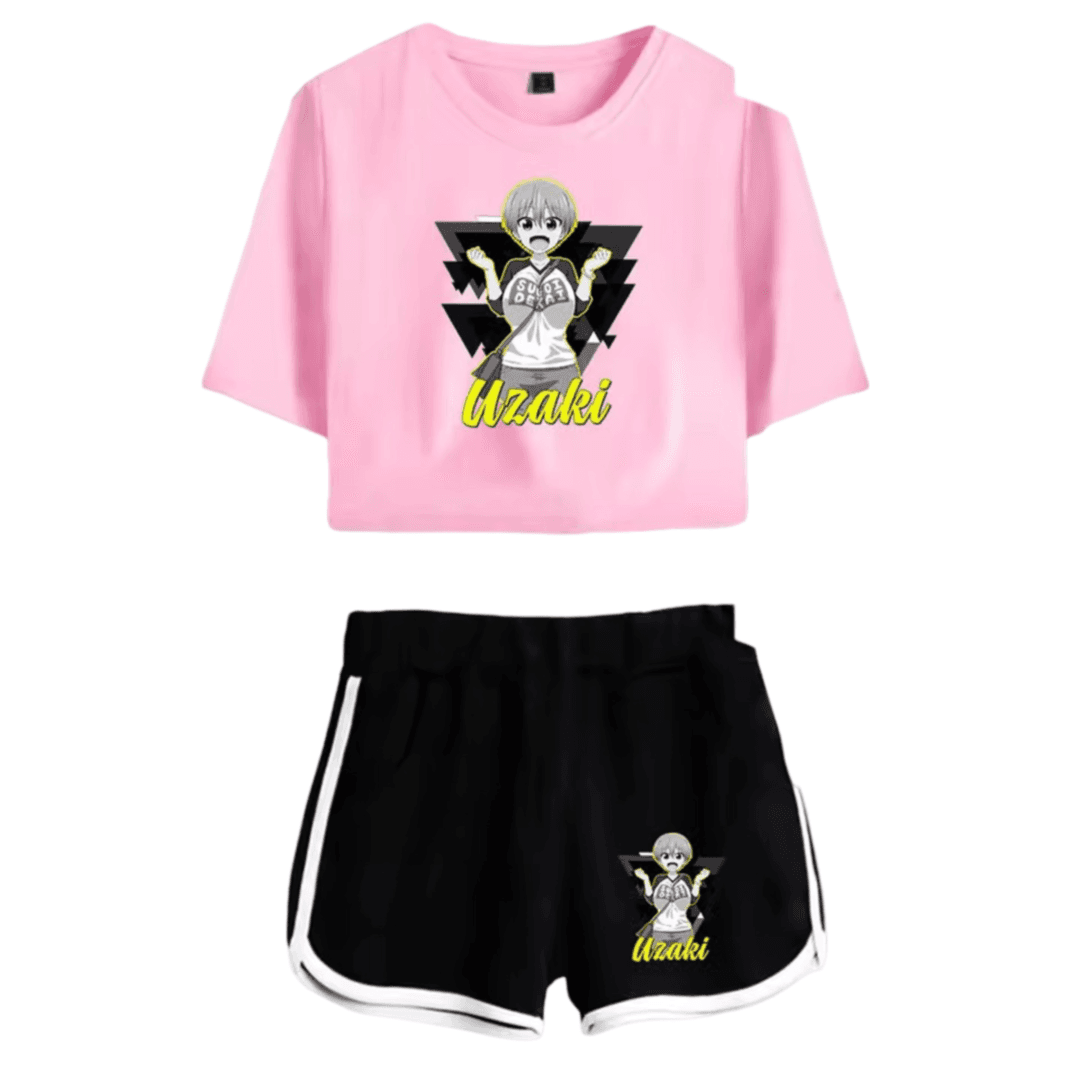 Uzaki-Chan Wants To Hang Out! Hana Uzaki Anime Pink Top And Black Shorts Set