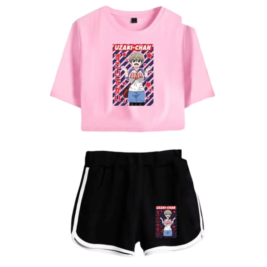Uzaki-Chan Wants To Hang Out! Hana Uzaki Anime Printed Pink Top And Black Shorts Set