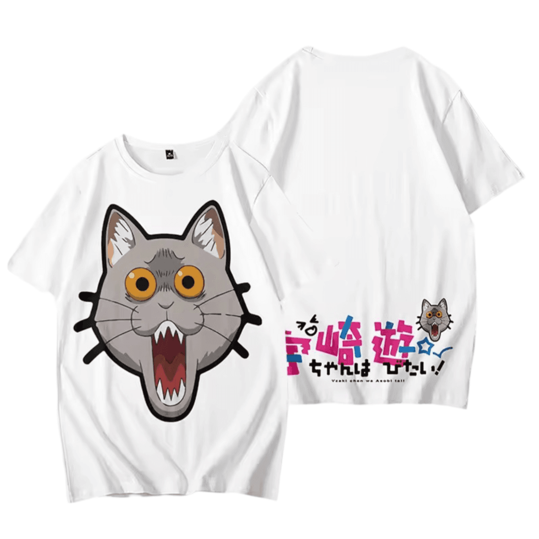 Anime Uzaki-Chan Wants To Hang Out! Kuso Cat Short Sleeve White T-Shirt
