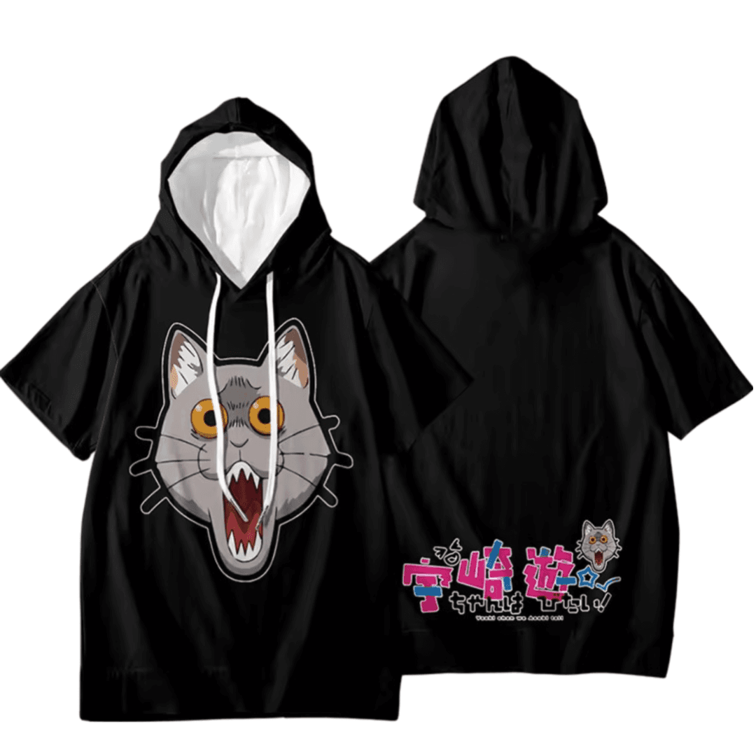Anime Uzaki-Chan Wants To Hang Out! Kuso Cat Short Sleeve Black Hoodie
