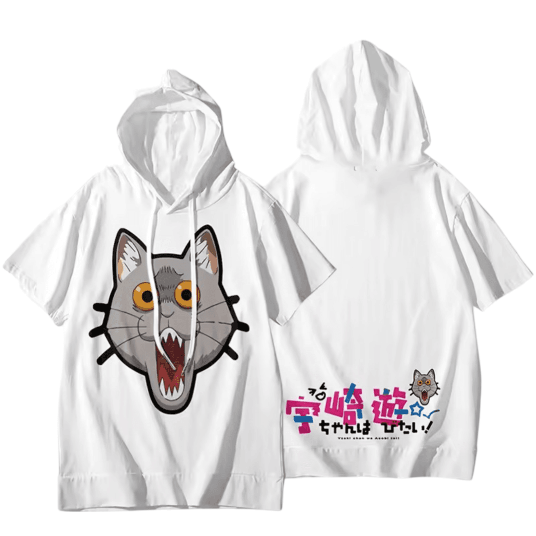Anime Uzaki-Chan Wants To Hang Out! Kuso Cat Short Sleeve White Hoodie