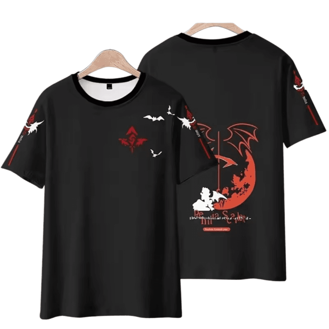 Anime Touhou Project Remilia Scarlet Printed Black T-Shirt
