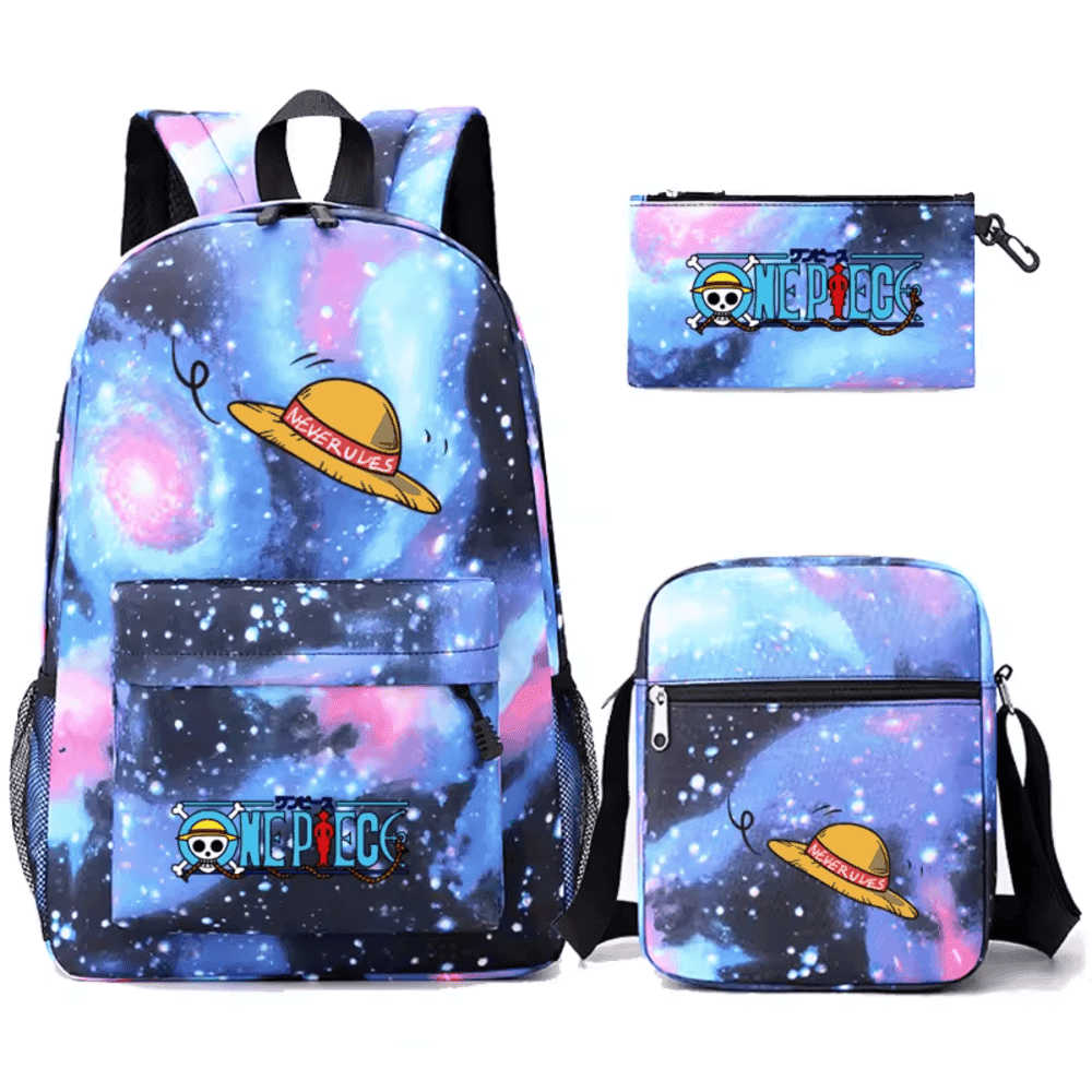 3 Pcs/Set One Piece Anime Straw Hat School Bag — detail 1