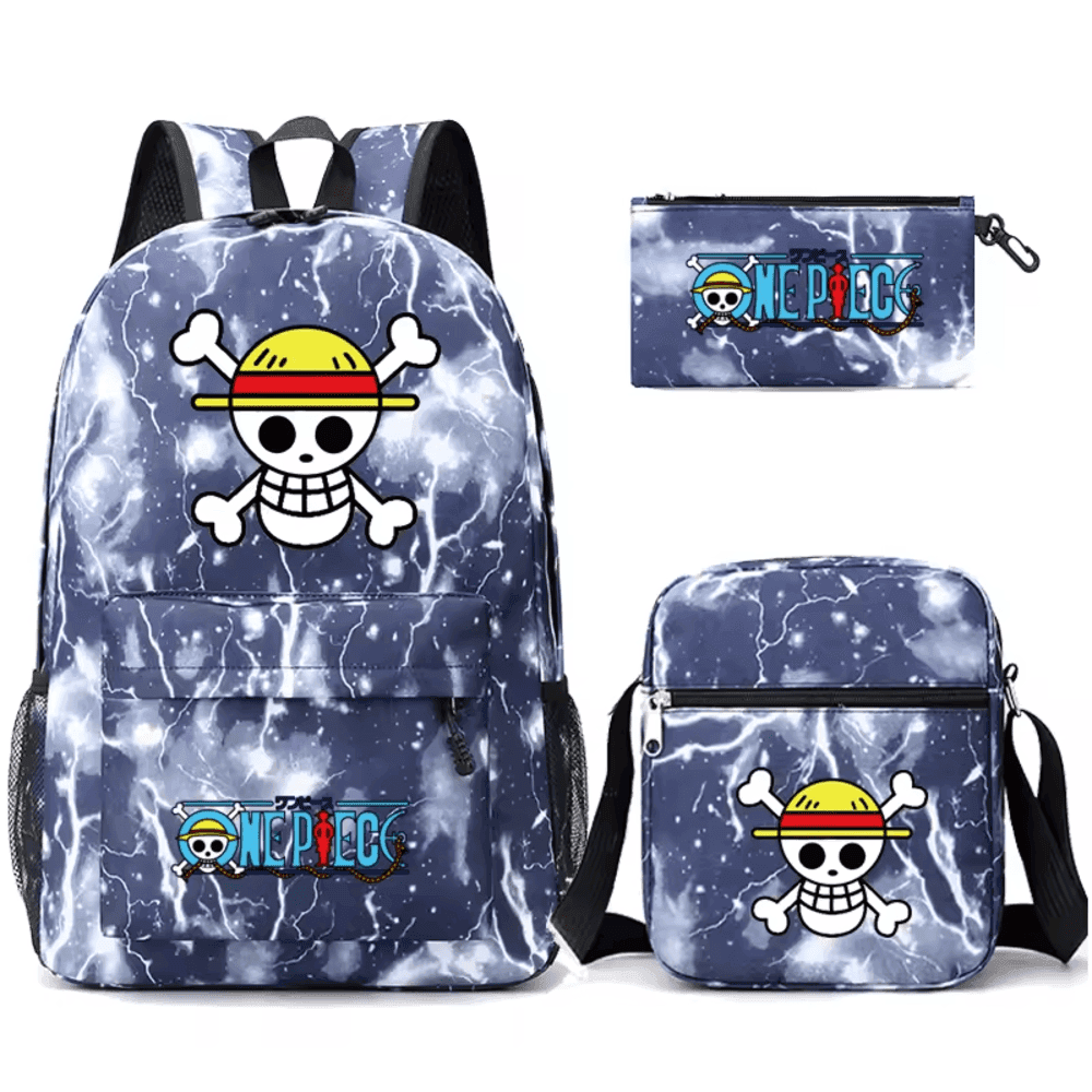 3 Pcs/Set One Piece Anime Straw Hat Skull School Bag — detail 2