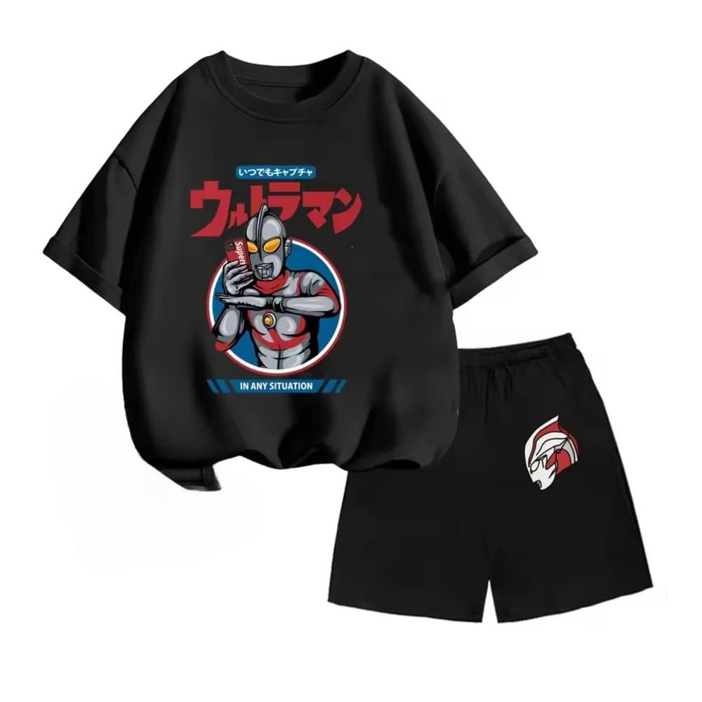 Anime Ultraman T-Shirt And Black Shorts Children Suit