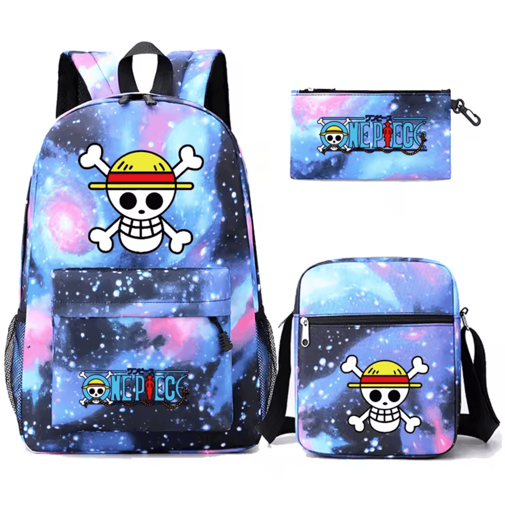 3 Pcs/Set One Piece Anime Straw Hat Skull School Bag — detail 1
