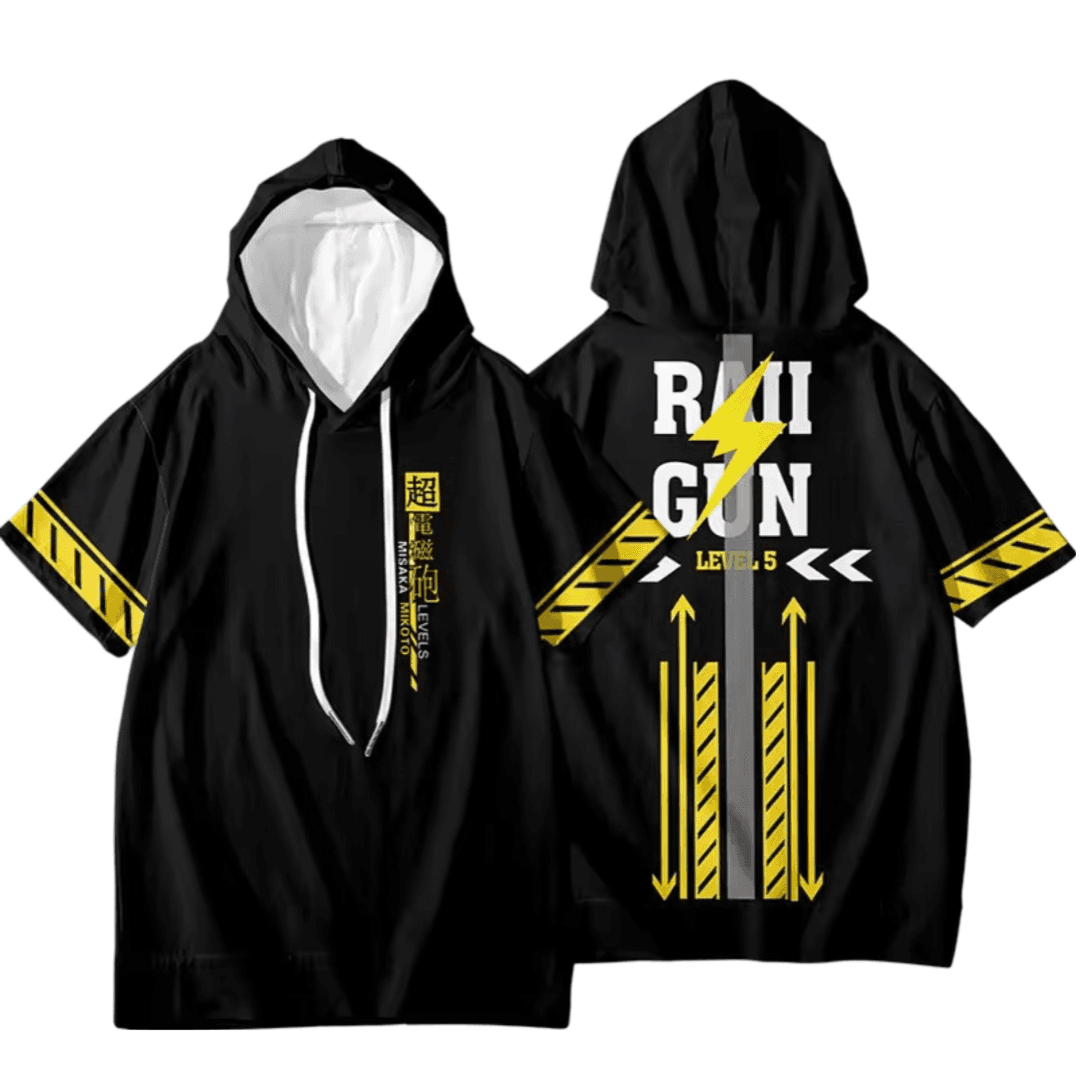 A Certain Magical Index Anime Mikoto Misaka Short Sleeve Black Hoodie