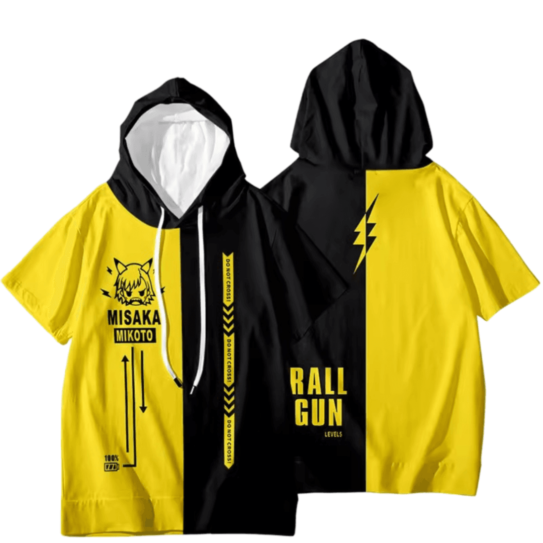 Anime A Certain Magical Index Mikoto Misaka Short Sleeve Yellow And Black Hoodie
