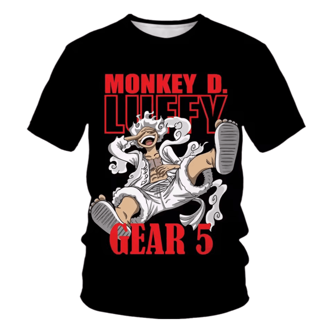 Anime One Piece Monkey D. Luffy Gear 5 3D Printed Black T-Shirt