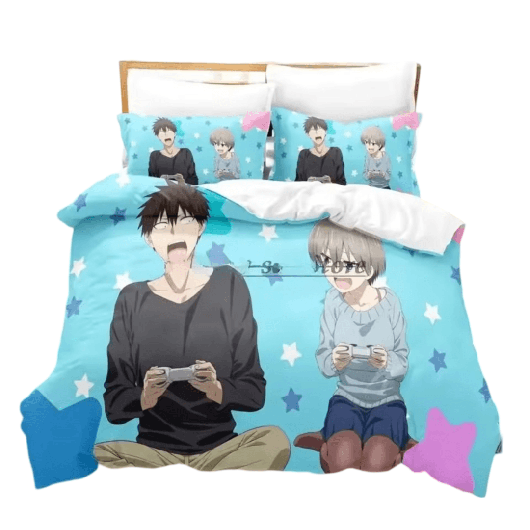 Anime Uzaki-Chan Wants To Hang Out! Hana Uzaki And Shinichi Sakurai Blue 3D Printed Bedding Set