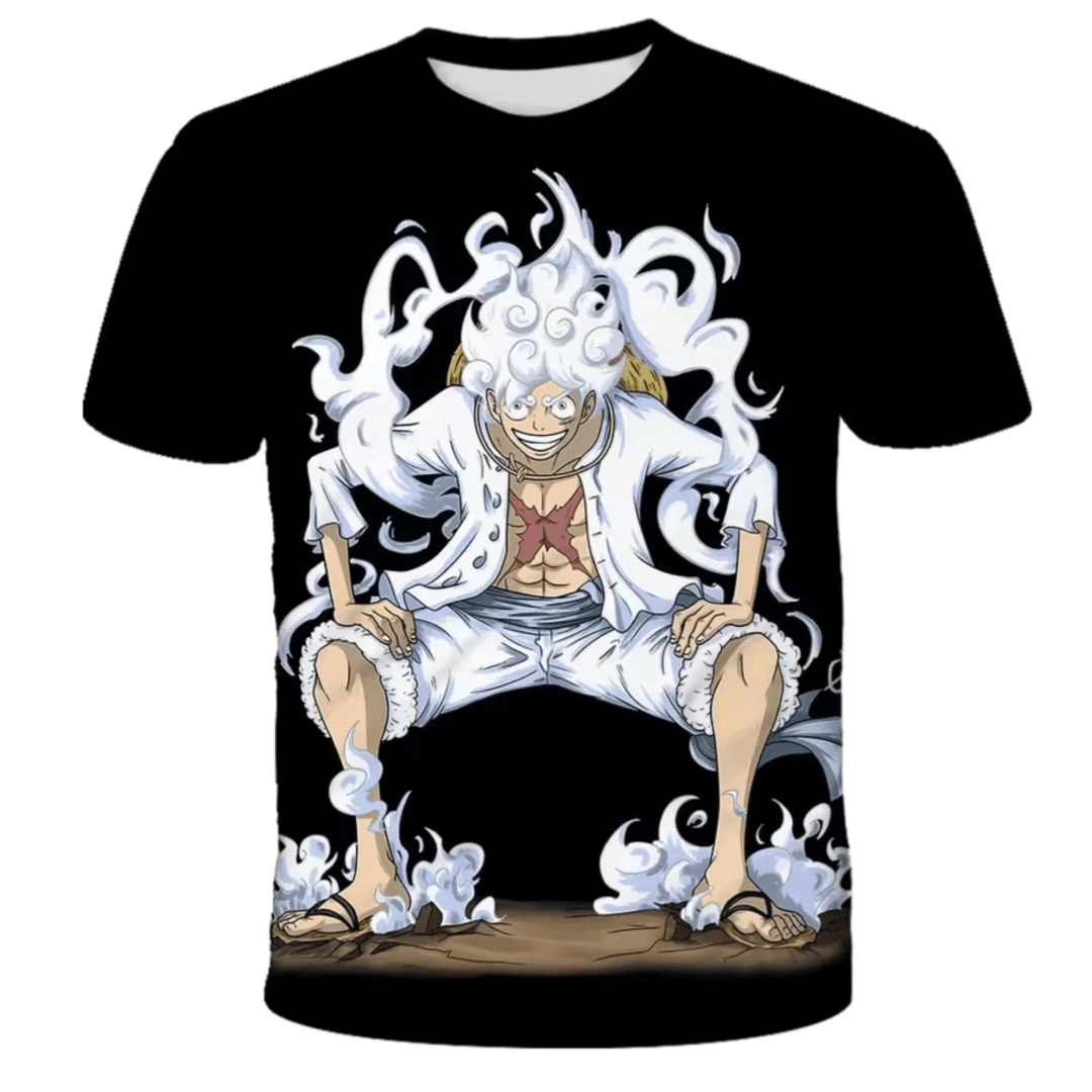 Anime One Piece Luffy Gear 5 3D Printed Black T-Shirt