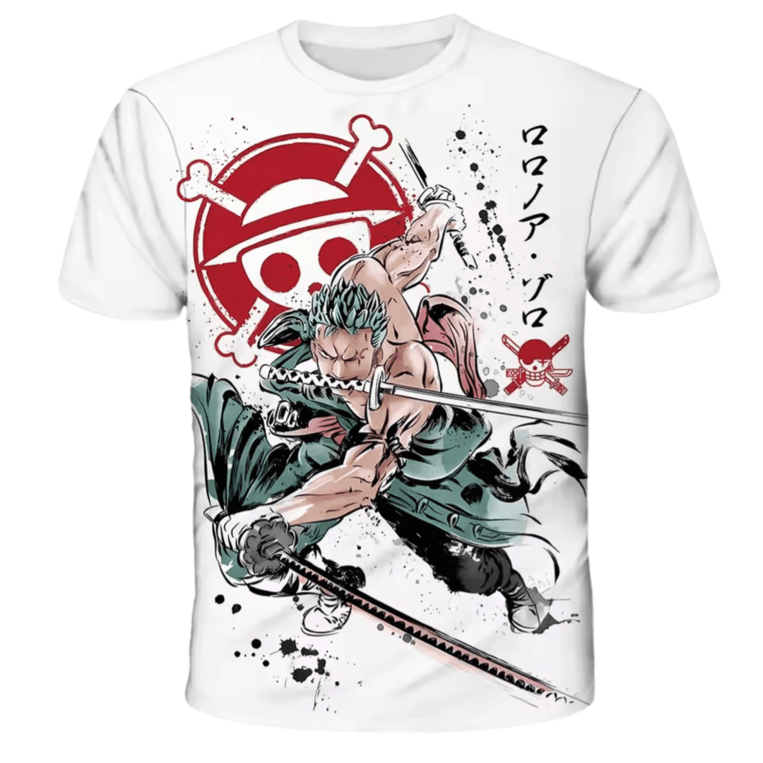 Anime One Piece Roronoa Zoro 3D Printed White T-Shirt