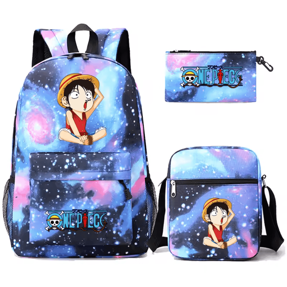 3 Pcs/Set One Piece Anime Luffy School Bag — detail 1