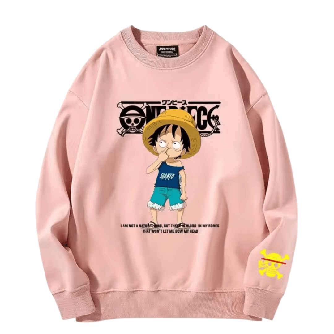 Anime One Piece Luffy Long Sleeve Pink Sweatshirt