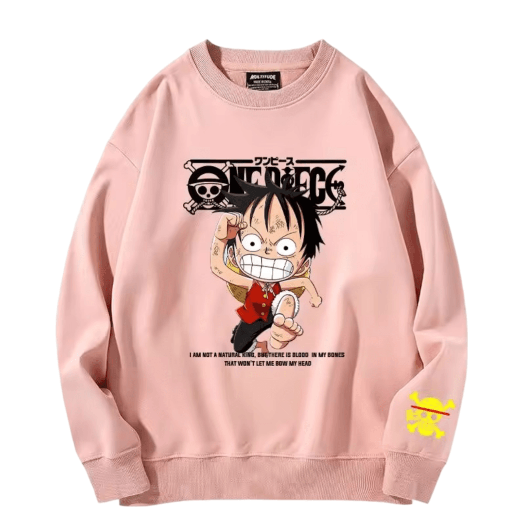 Anime One Piece Luffy Long Sleeve Pink Sweatshirt — detail 1