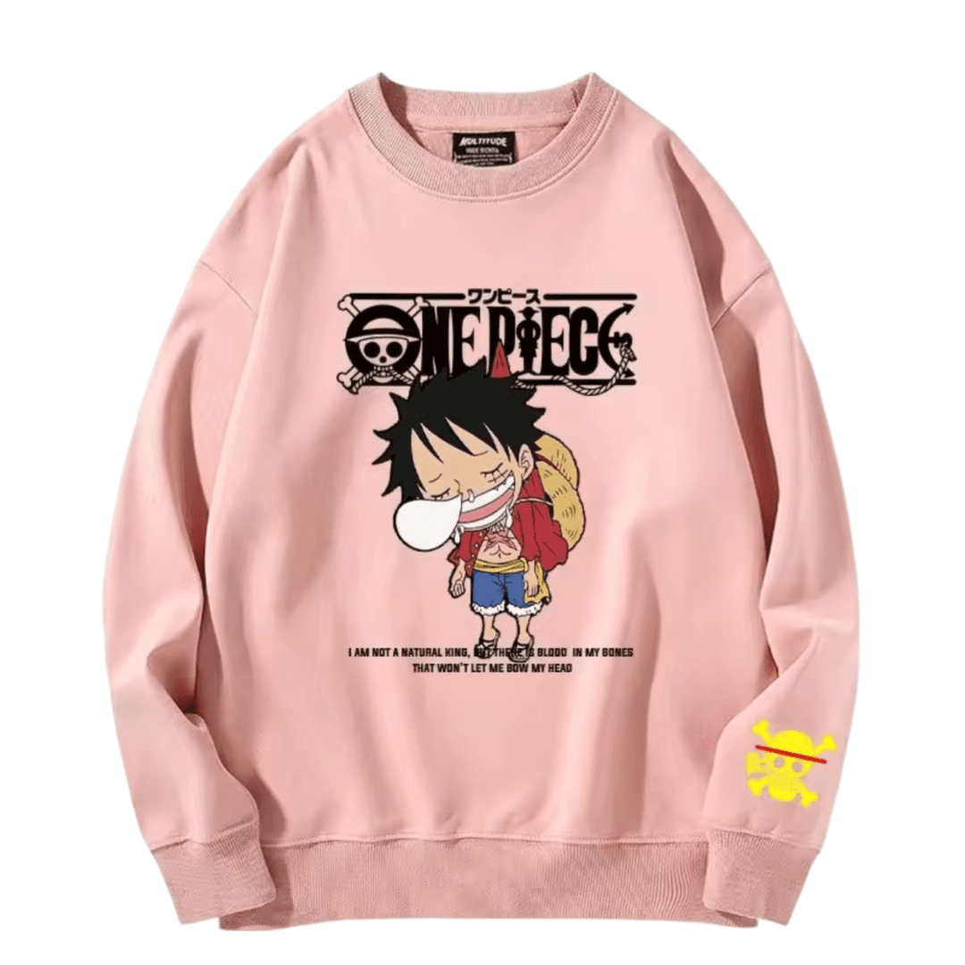 Anime One Piece Luffy Long Sleeve Pink Sweatshirt — detail 2