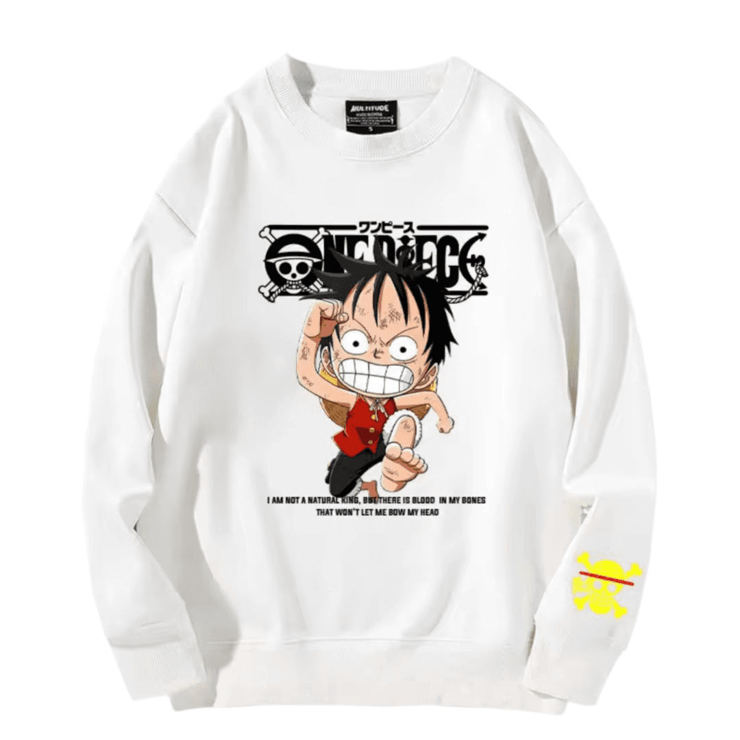 Anime One Piece Luffy Long Sleeve White Sweatshirt — detail 2