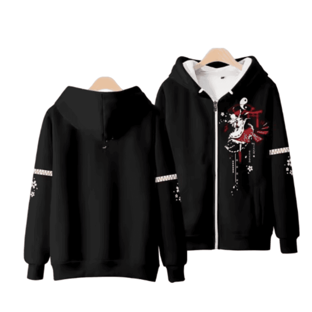 Anime Touhou Project Reimu Hakurei Zipper Black Hoodie