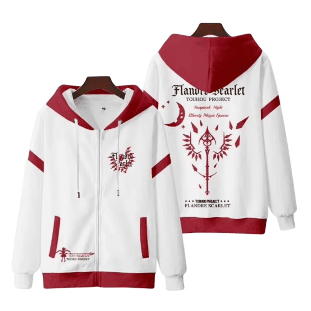 Anime Touhou Project Flandre Scarlet White And Red Zipper Hoodie