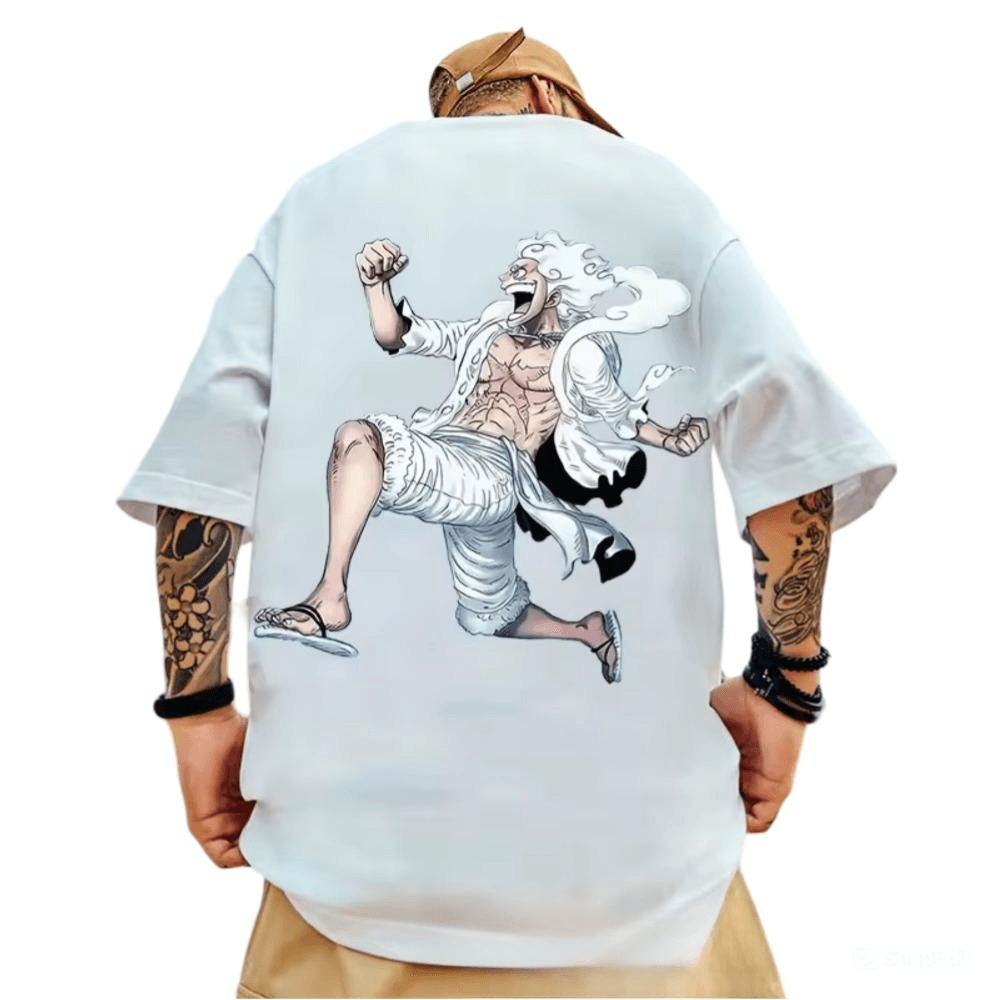 One Piece Anime Luffy Gear 5 Print Loose Fit T-Shirt