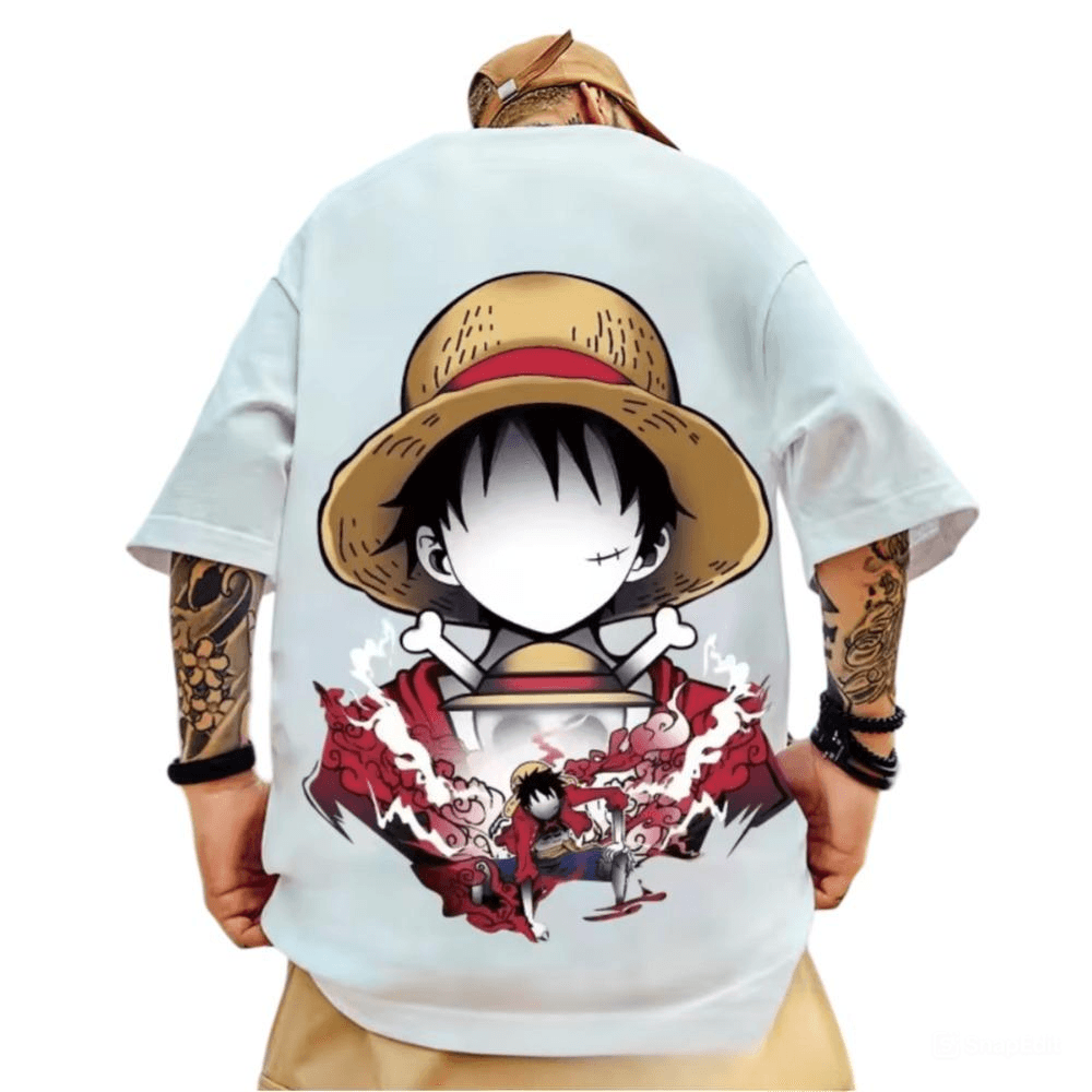 One Piece Anime Luffy Print Loose Fit T-Shirt