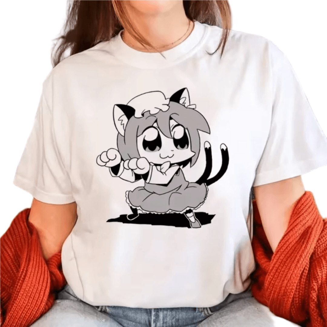 Anime Touhou Project Chen Printed White T-Shirt