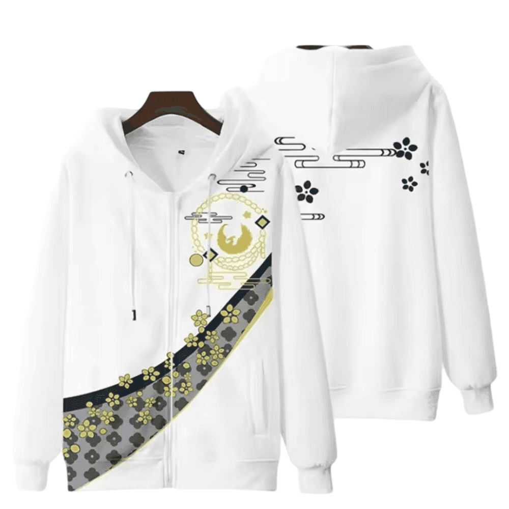Anime Touken Ranbu Tsurumaru Kuninaga 3D Printed White Zipper Hoodie
