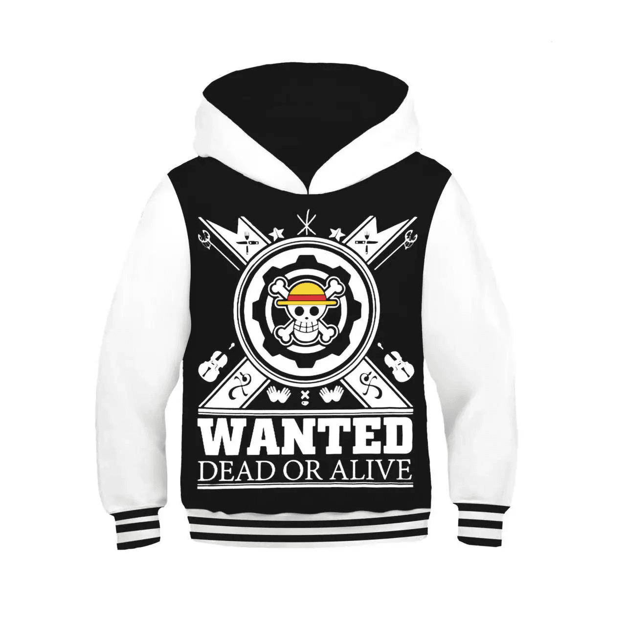 Anime One Piece Skull Wanted Dead Or Alive Printed Casual Hoodie
