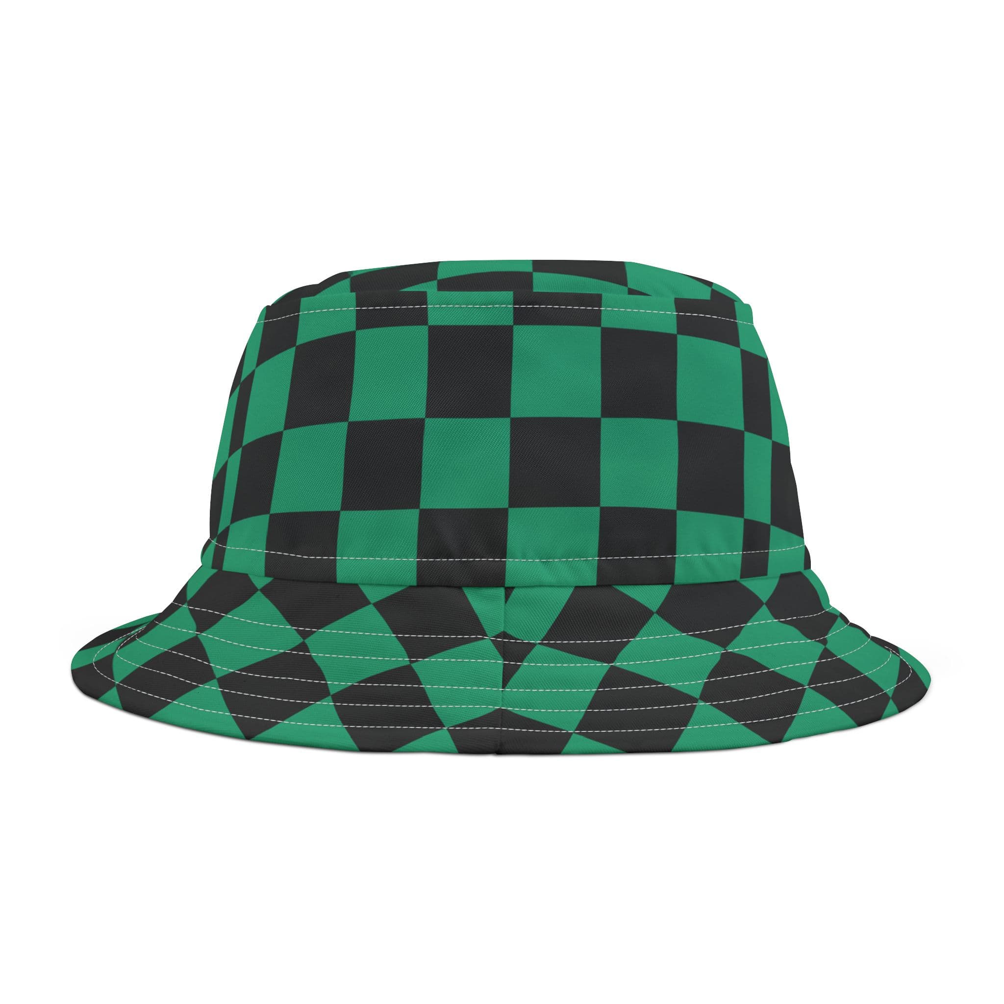 Anime Style Green Pattern Checkerboard Bucket Hat