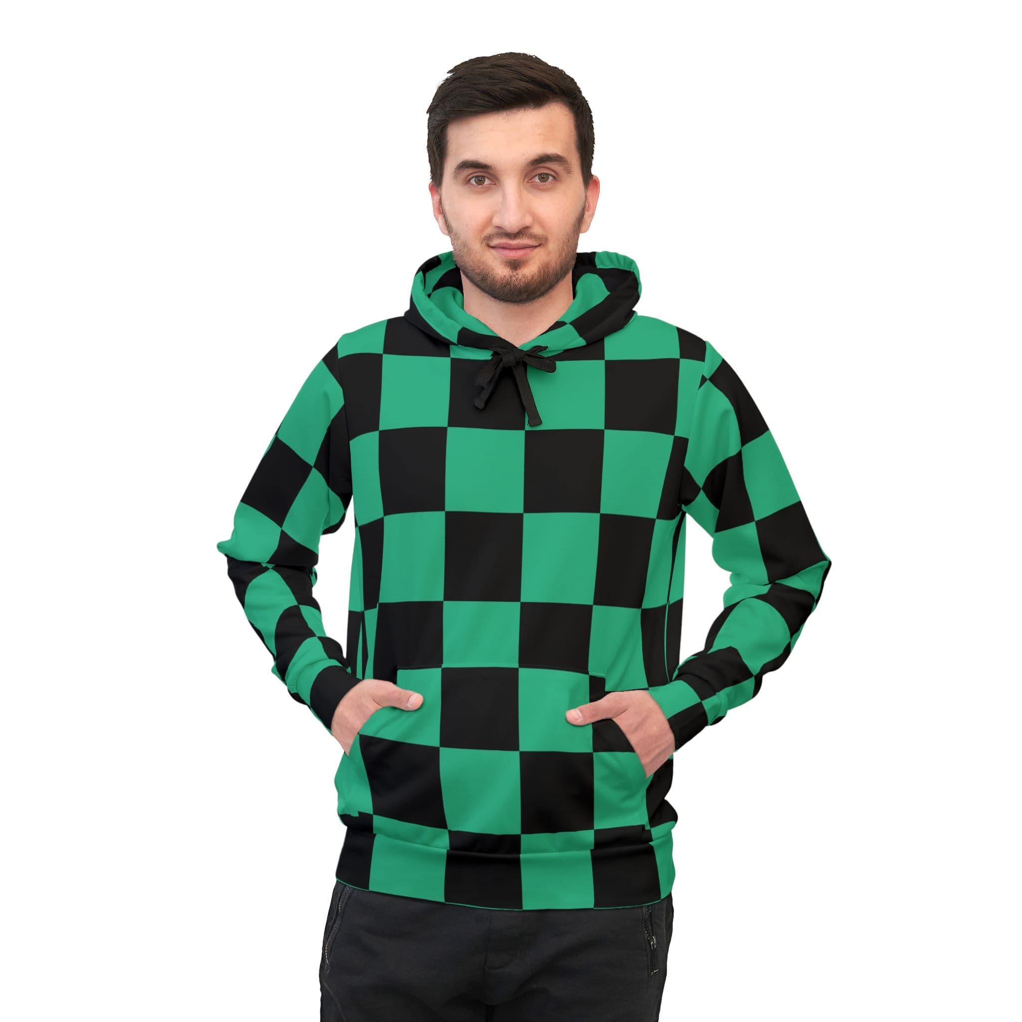 Anime Style Green Pattern Checkerboard Athletic Hoodie — detail 1