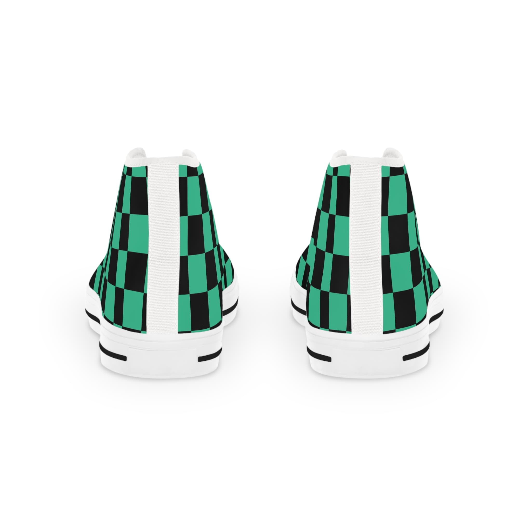 Anime Style Green Pattern Men's Checkerboard High Top Sneakers — detail 2