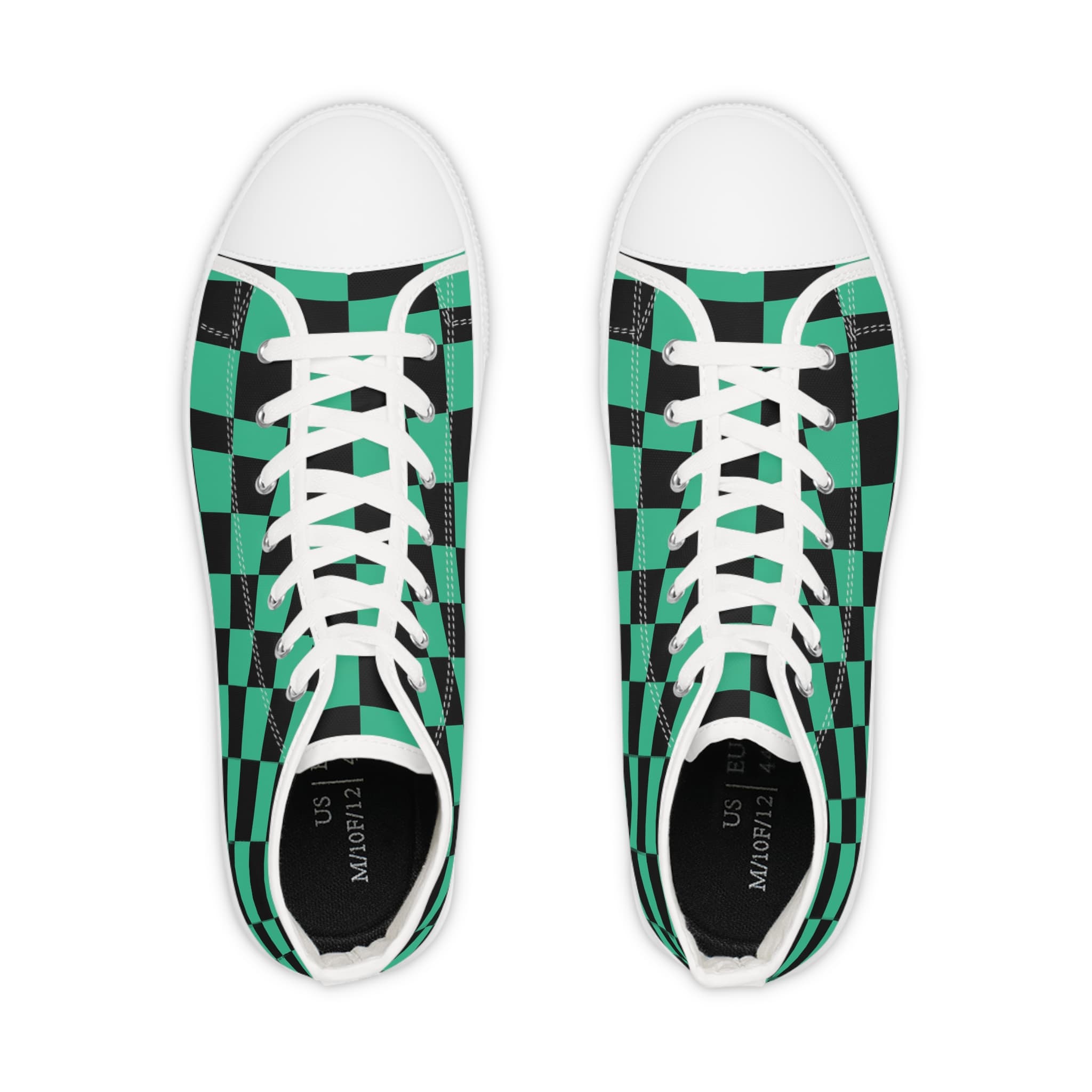 Anime Style Green Pattern Men's Checkerboard High Top Sneakers — detail 1