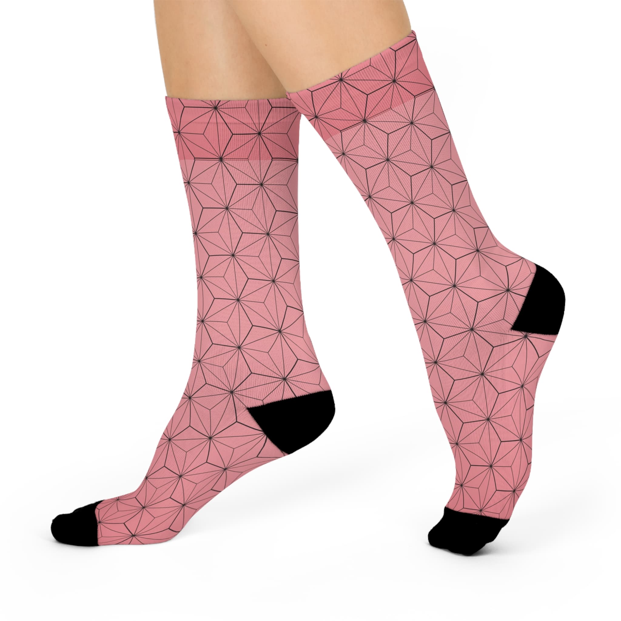 Stylish Cushioned Anime Pink Pattern Crew Socks — detail 1