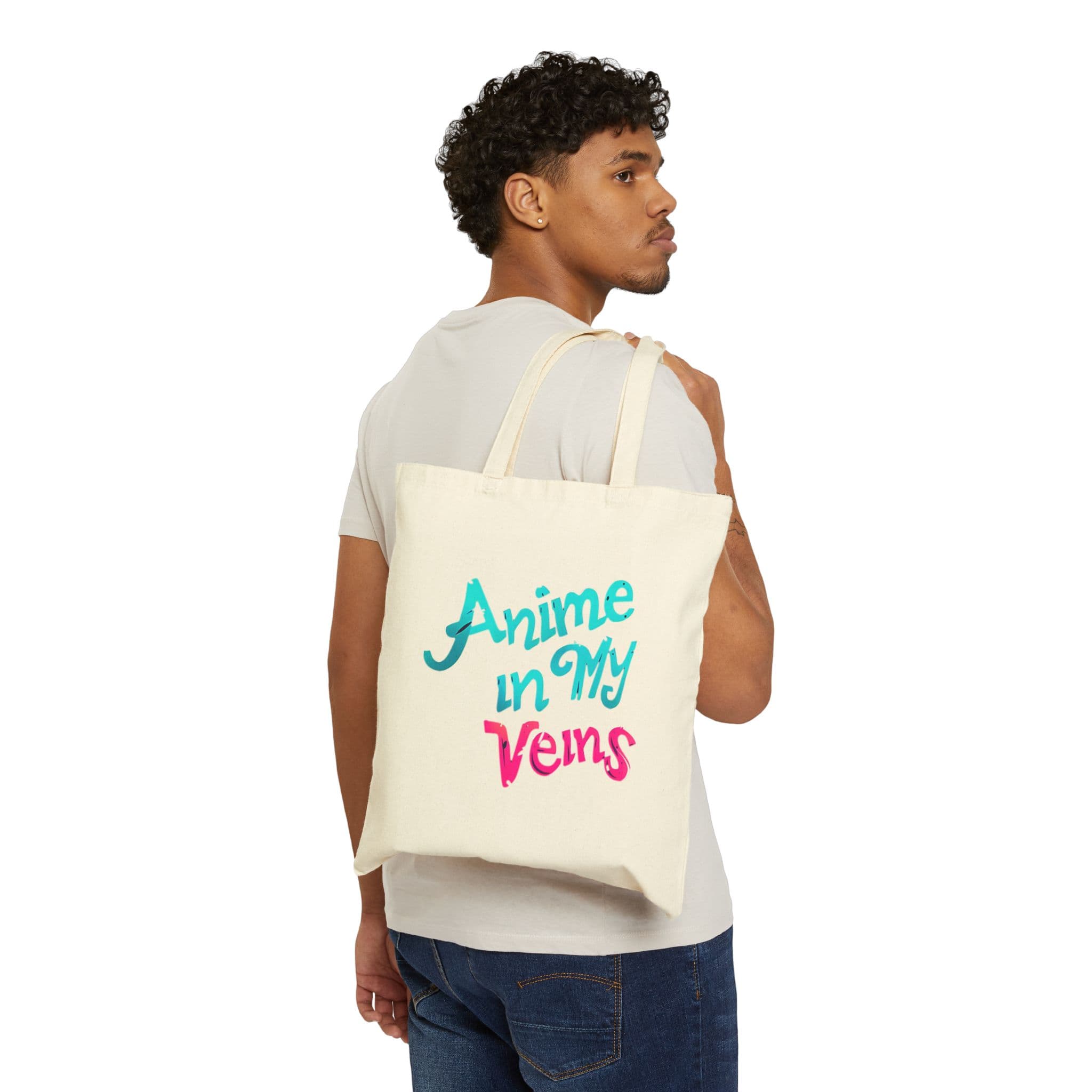 Anime in My Veins Tote Bag, Cotton Canvas Bag for Students, Anime Lover Gift, Eco-Friendly Shopping Bag, Cute Reusable Tote — detail 2