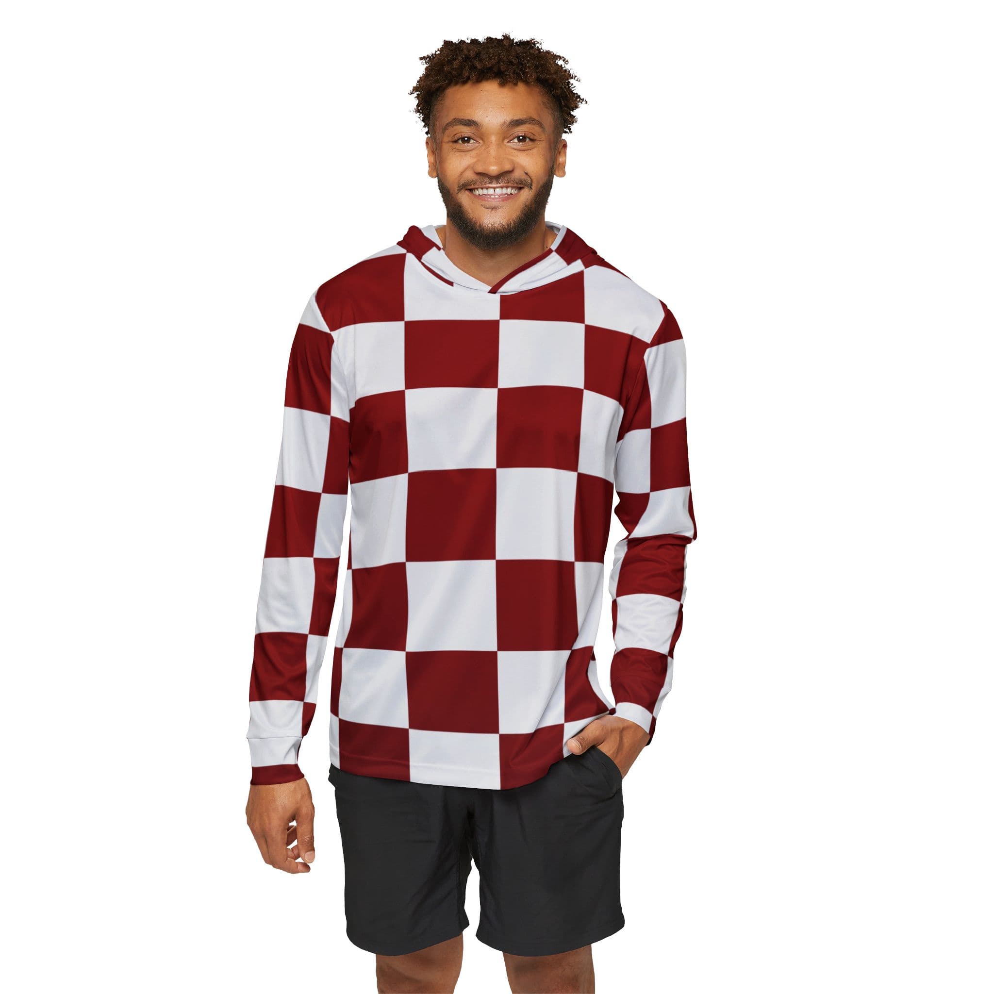 Anime Style Red Checkerboard Pattern Athletic Hoodie — detail 2
